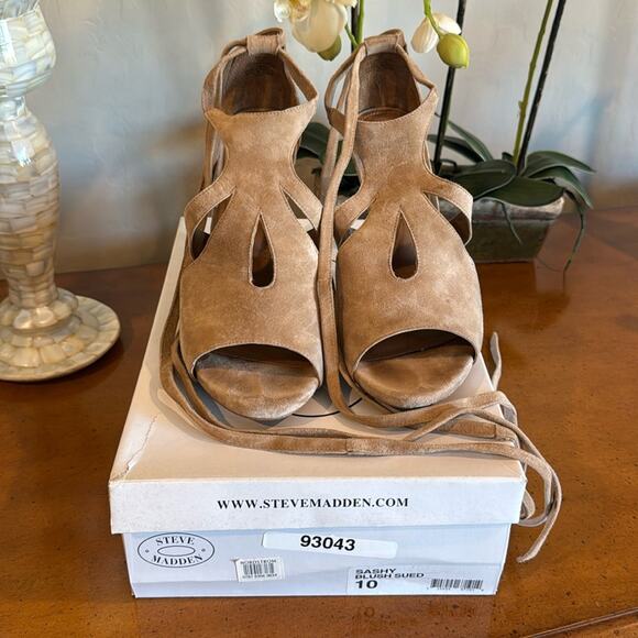Steve Madden Shoes - Steve Madden Suede Sashy Lace-Up Heels – Blush Beige, Size 10